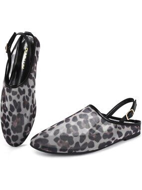 Women's Black Leopard Mesh Ballet Flat Mary Jane Animal Print Comfortable Shoes